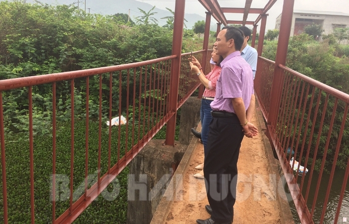 Lãnh đạo Công ty TNHH một thành viên Khai thác công trình thủy lợi tỉnh kiểm tra các hồ đập chứa nước ở phường Bến Tắm